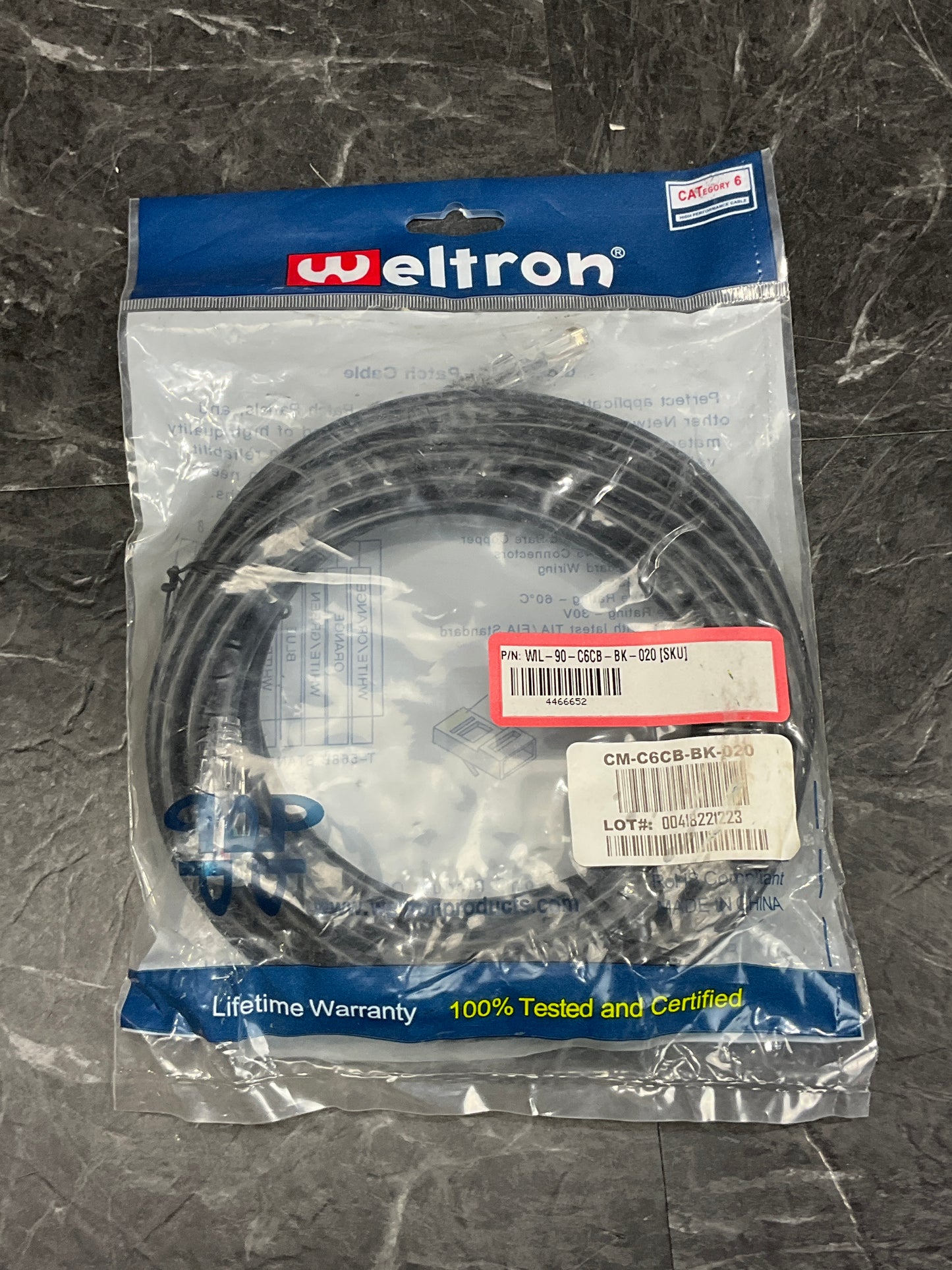 Weltron-20Ft-Black-Cat6-Snagless-Patch-Cable