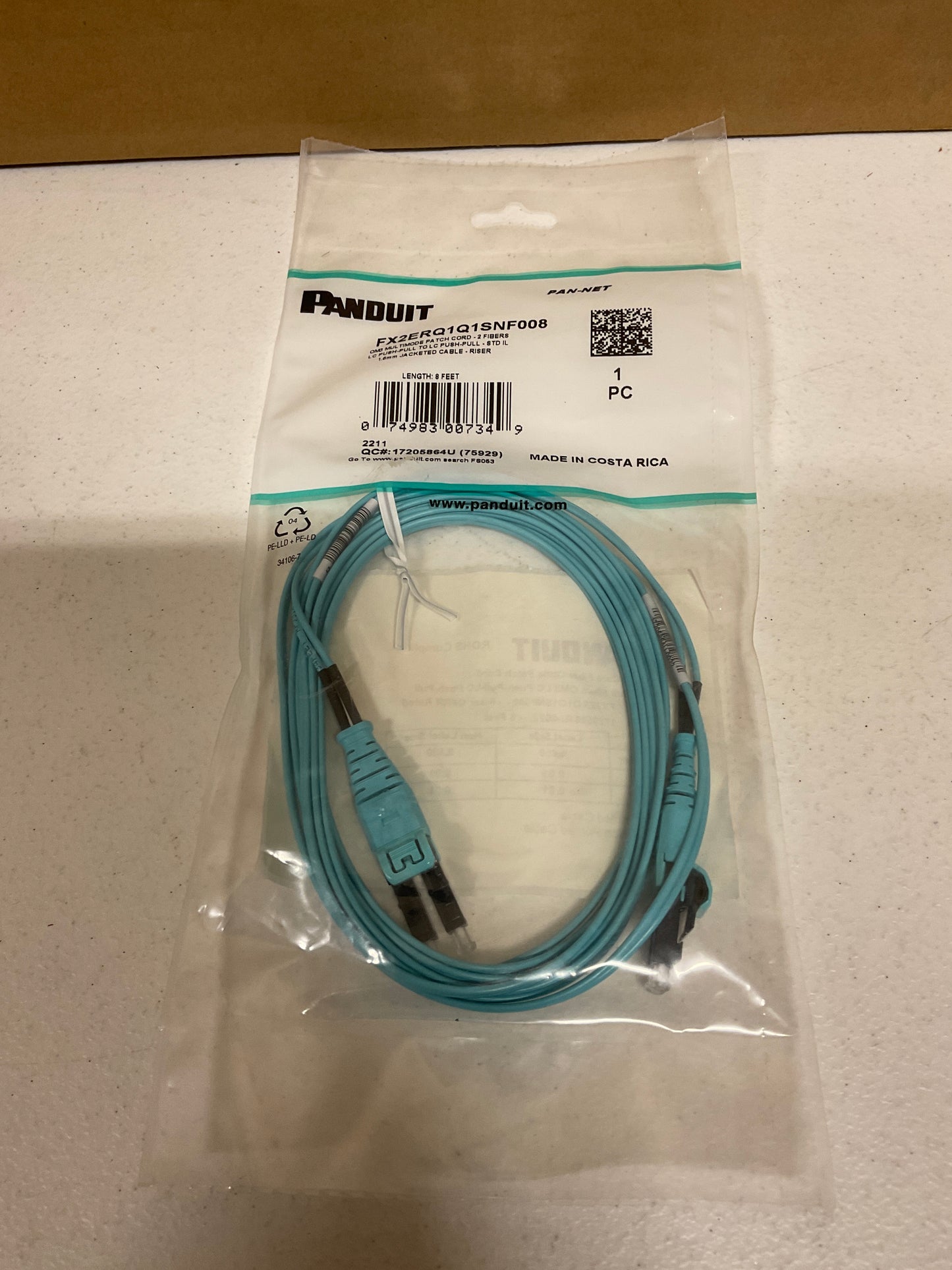 Panduit-Opti-Core-Fiber-Optic-MMF-OM3-Patch-Cable--8-feet---aqua-