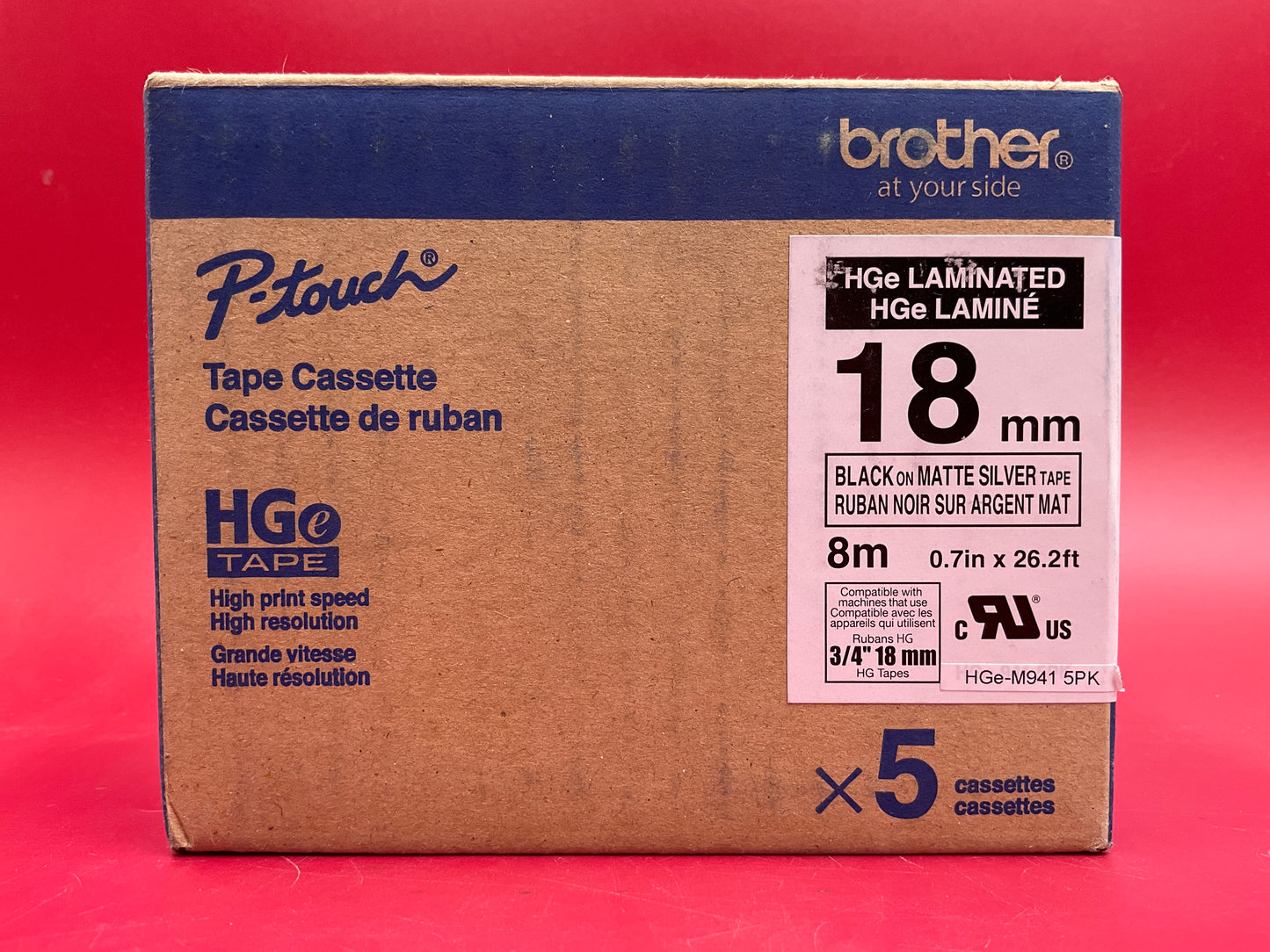 Brother-P-Touch-HGe-Adhesive-Tape-Cassette--18mm-Black-on-Matte-Silver---5-pack-