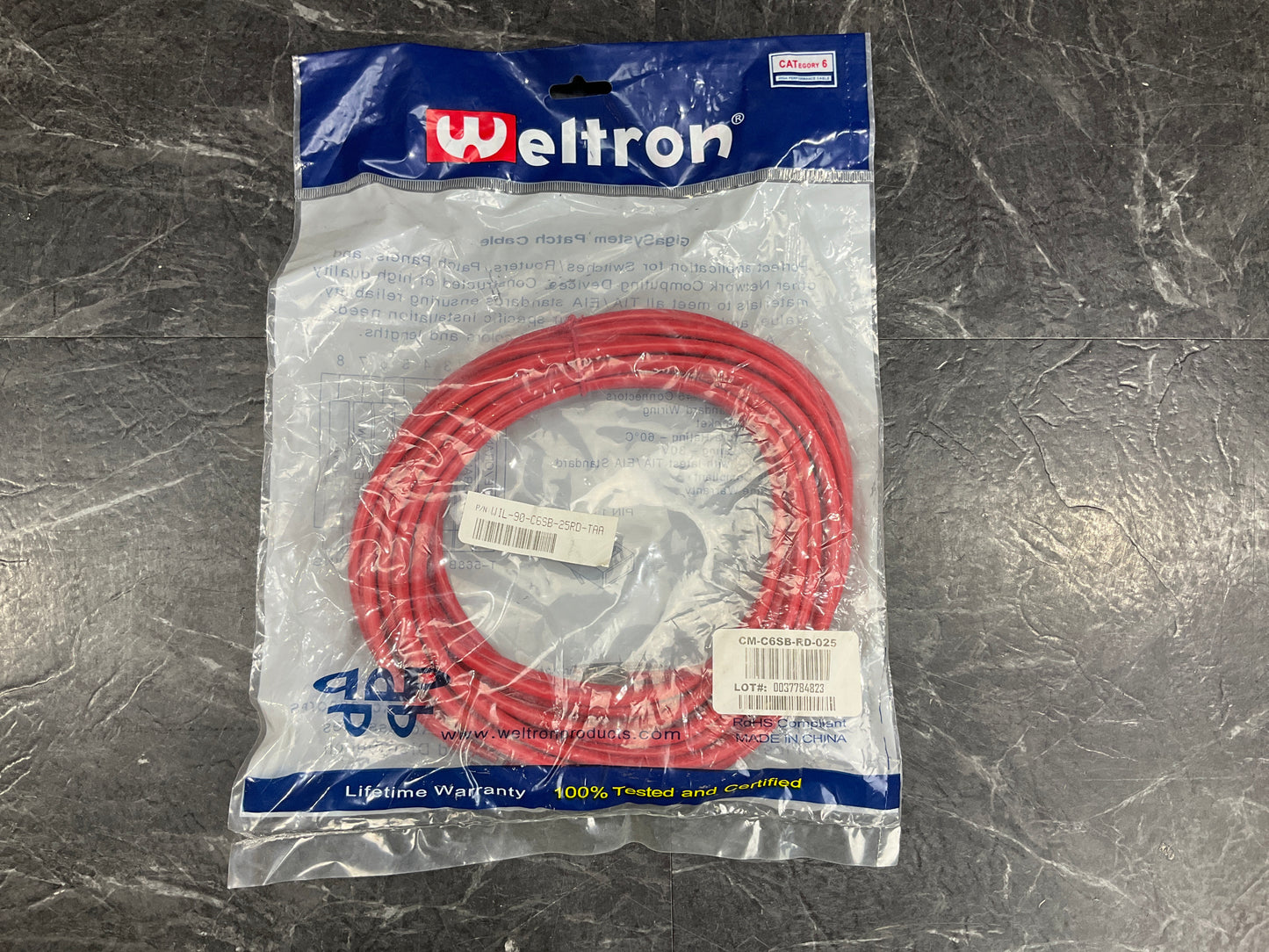 Weltron-25Ft-Cat6-Shielded-Red-Patch-Cable