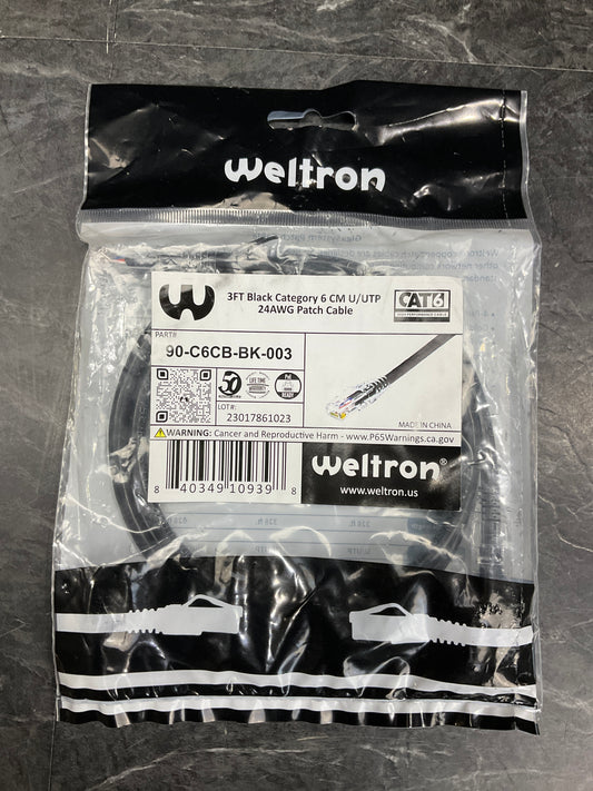 Weltron-Cat6-Snagless-Patch-Cable-3ft--Black-