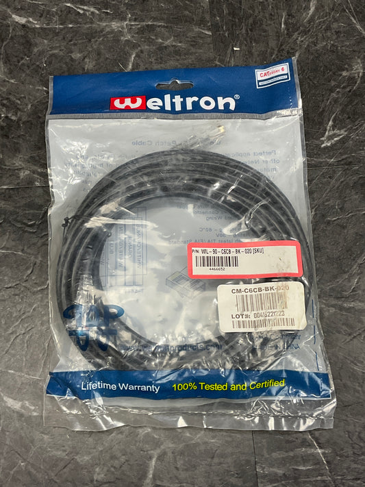 Weltron-20Ft-Black-Cat6-Snagless-Patch-Cable