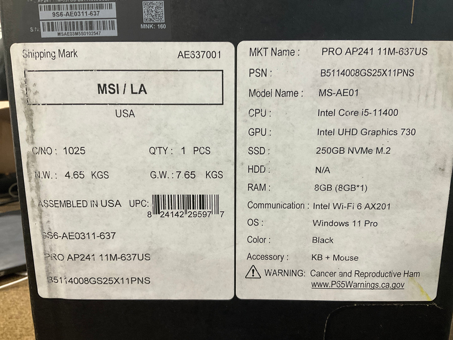 MSI-Pro-AiO-i5-11400-8GB-250GB-BT5-WiFi6-23-8F-W11P