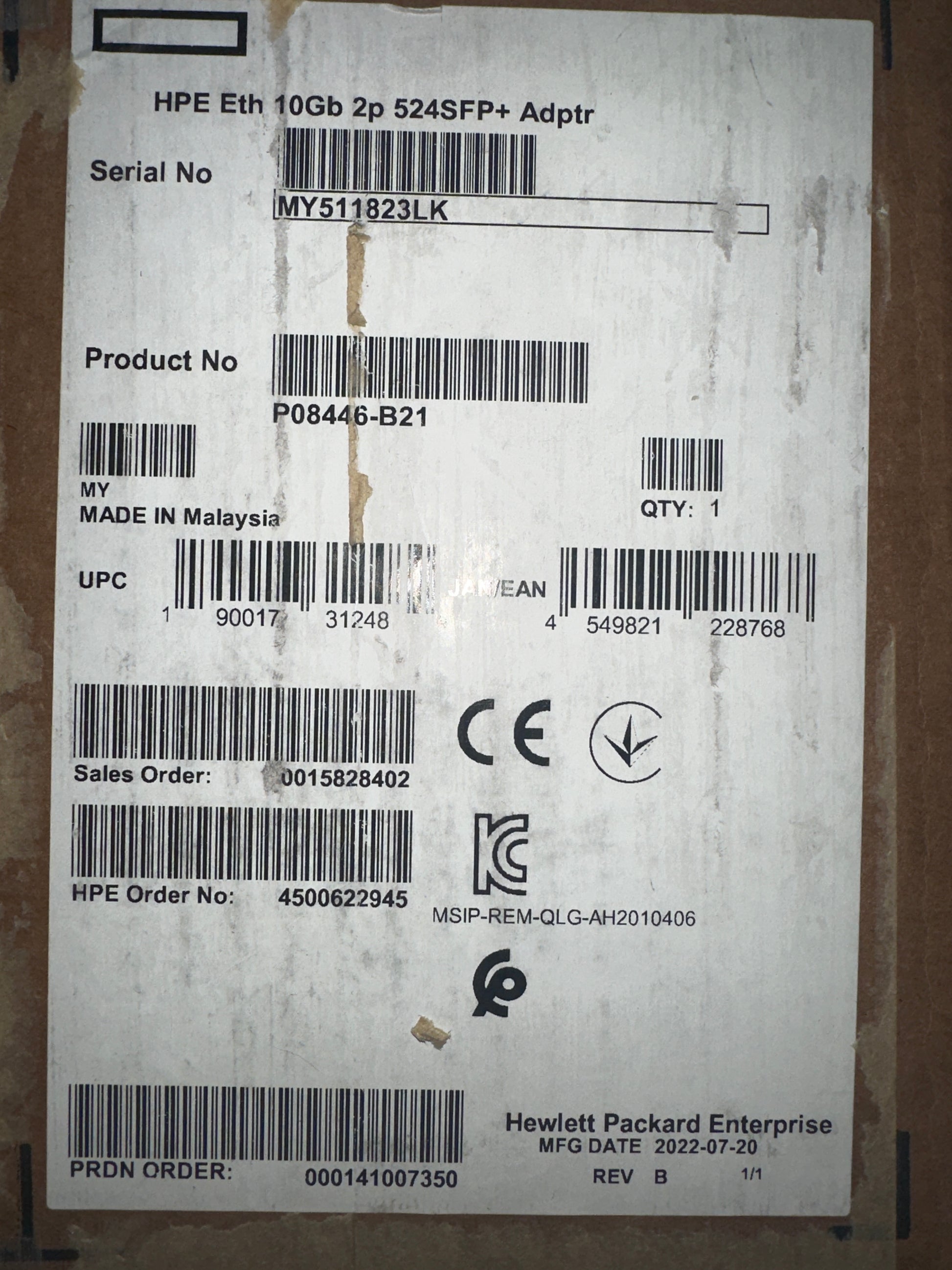 HPE-524SFP--Dual-Port-10-Gigabit-SFP--PCI-E3x8-Ethernet-Card