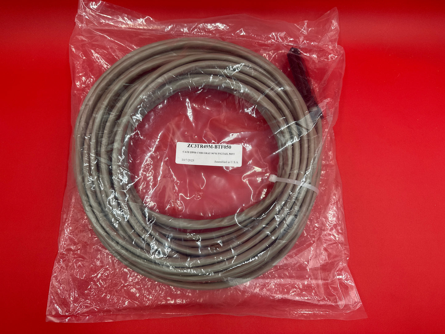 Comtran-CAT3-25-Pair-24AWG-CMR-90-Degree-Pigtail-Gray-Cable--50ft-