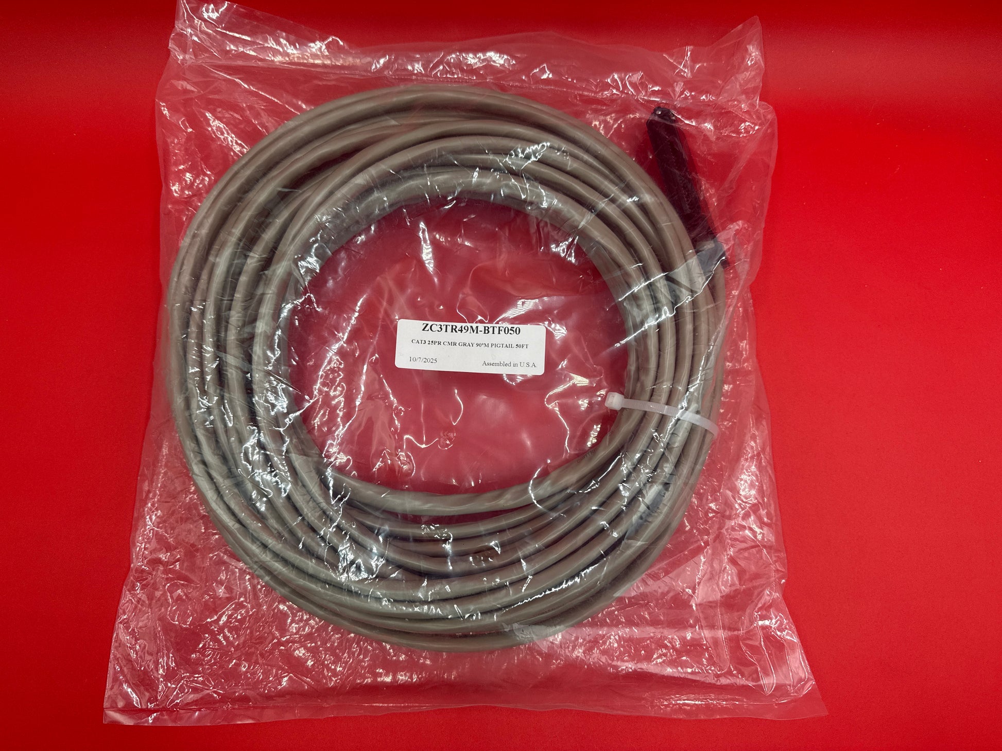 Comtran-CAT3-25-Pair-24AWG-CMR-90-Degree-Pigtail-Gray-Cable--50ft-