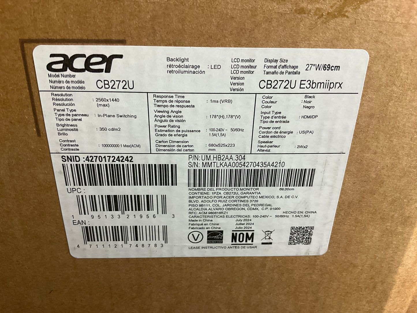 Acer-Vero-CB272UE3bmiiprx-27--LED-LCD-Monitor--QHD-