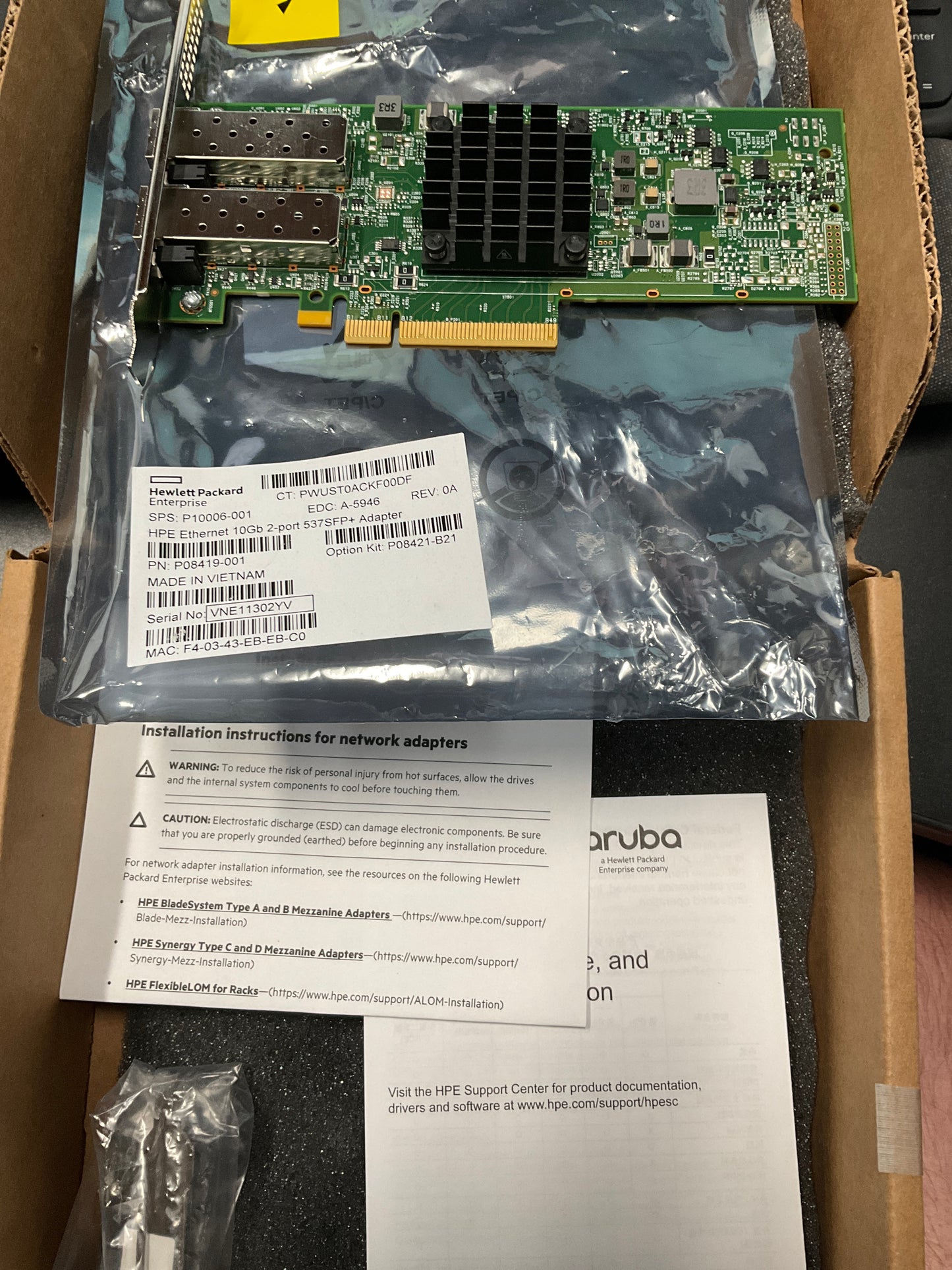 HPE-537SFP--Dual-Port-10-Gigabit-SFP--PCI-E3x8-Ethernet-Card