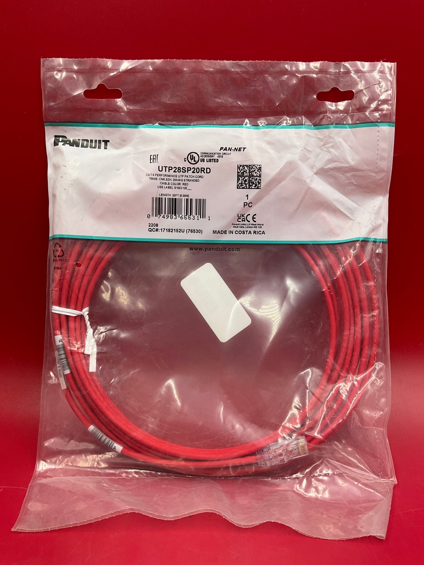 Panduit-CAT-6-Booted,-Snagless-Patch-Cable---20-feet--red-